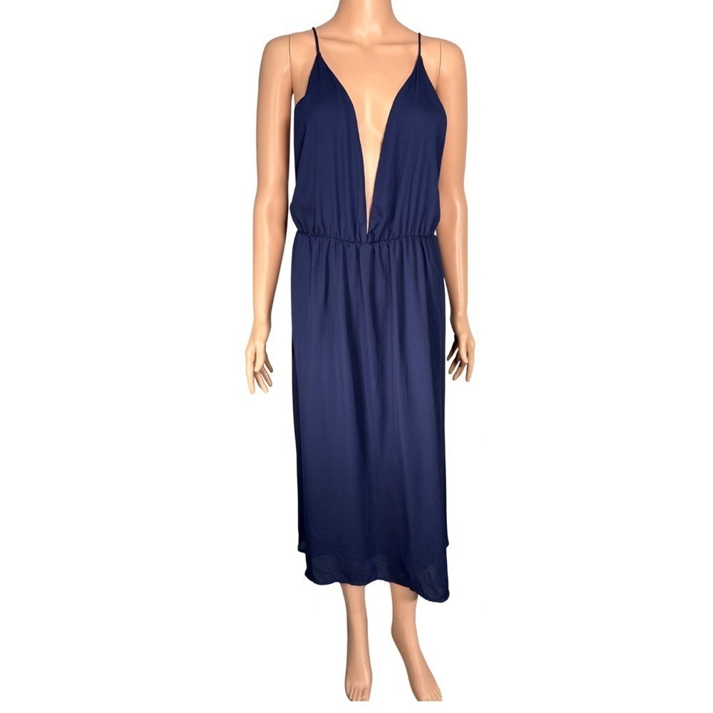 True Decadence Navy Blue Plunging V-Neck Open Back Midi Dress Size 16